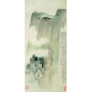 张大千丙戌（1946）年作云脚生晖图立轴