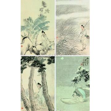 胡锡珪丙子（1876）年作四季高士图立轴