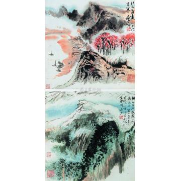 陆俨少高原雪景秋色寒山图立轴