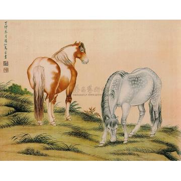 马晋丁卯（1927）年作双骏图立轴字画之家