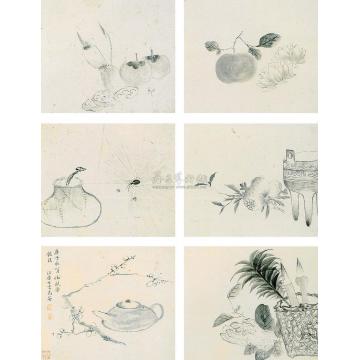马荃庚子（1780）年作花卉蔬果草虫图册页（十二开选六）字画之家