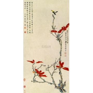 张大千1940年作红叶黄雀图立轴