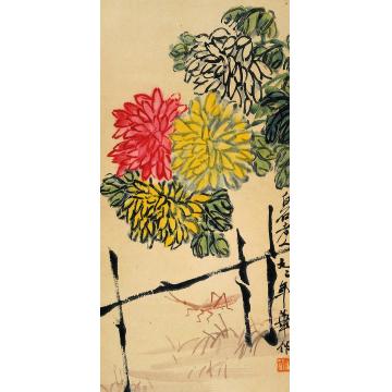 齐白石1941年作菊花草虫图立轴字画之家