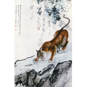 张善孖1936年作虎立轴字画之家