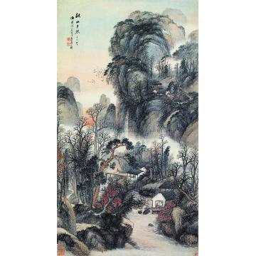 吴石僊1912年作秋山夕照立轴