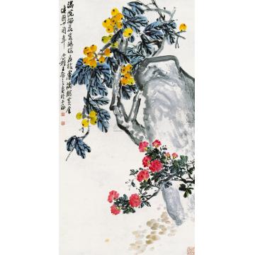 王个簃1959年作榴花芦桔立轴