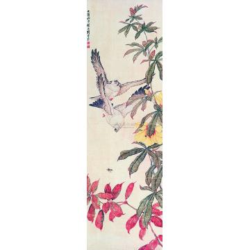 刘奎龄乙酉初冬(1945年)作双鸽花卉立轴字画之家