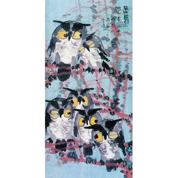 黄永玉丙寅(1986年)作益鸟立轴