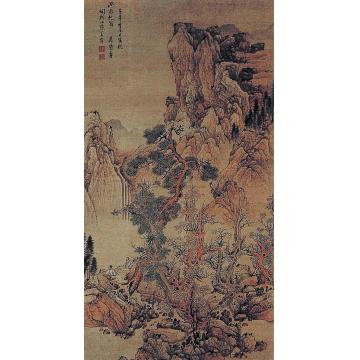 姜载听松观瀑立轴