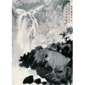 傅抱石1963年作观瀑图立轴字画之家