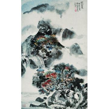 程十发1990年作烟树云岑立轴