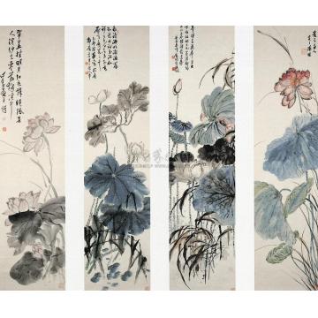 溥儒等荷花四屏