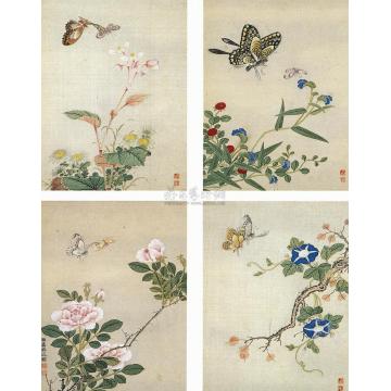 吴涵花卉彩蝶册(十二开选四)