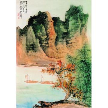 谢稚柳丁巳（1977）年作漓江秋色图立轴字画之家