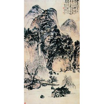 王震辛酉（1921）年作山柳瀑影图立轴字画之家