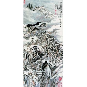 陆俨少己巳（1989）年作冰雪斜日图立轴字画之家