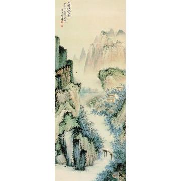 张大千辛未（1931）年作溪畔人家图立轴字画之家