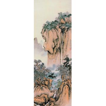 金城丁巳（1917）年作高山飞瀑图镜心字画之家