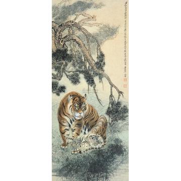 张大千等松风双虎图轴