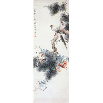 颜伯龙柏松双寿轴