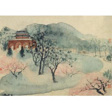 傅抱石鼓楼春色镜心