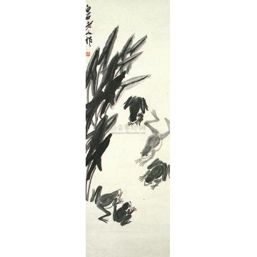 齐白石青蛙茨菇轴
