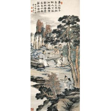 陈半丁松间对奕图镜心
