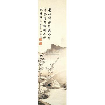张大千临溪待月图轴