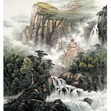 张继强国画山水观瀑字画之家
