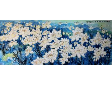 张省国画花鸟白荷花开解禅意字画之家