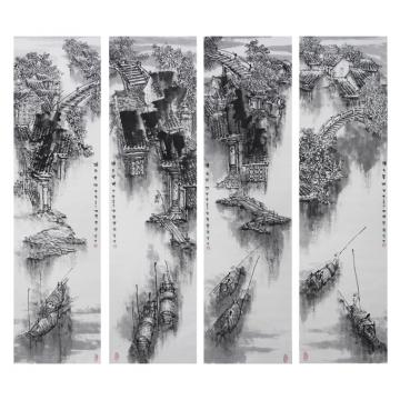 张省江南水乡四条屏字画之家