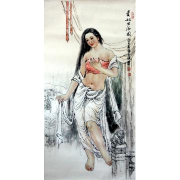 薛丕显国画人物贵妃出浴图字画之家