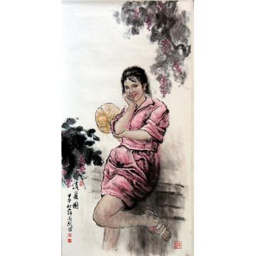 薛丕显国画人物消夏图字画之家