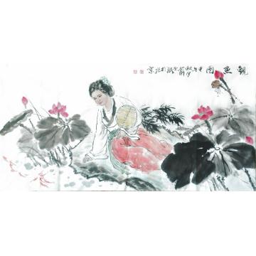 薛丕显国画人物观鱼图68x138 2014年DSC_082100000字画之家