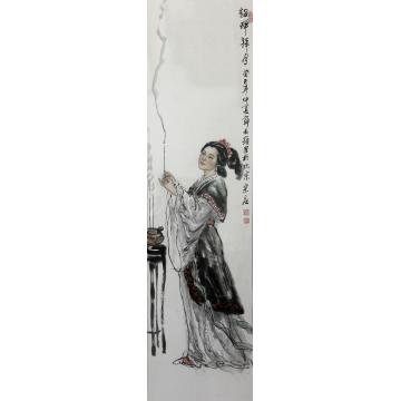 薛丕显国画人物貂蝉拜月字画之家