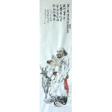 薛丕显国画人物伏鹿罗汉字画之家