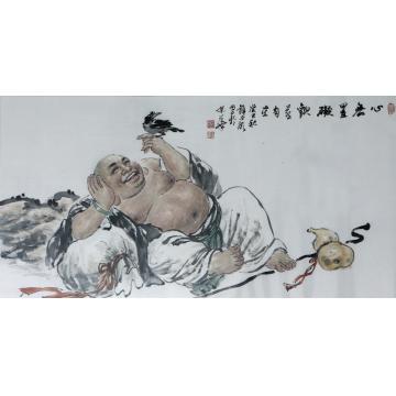 薛丕显国画人物心无挂碍 欢喜自在字画之家