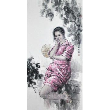 薛丕显国画人物消夏图字画之家