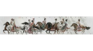 张有国画人物十美游春图字画之家