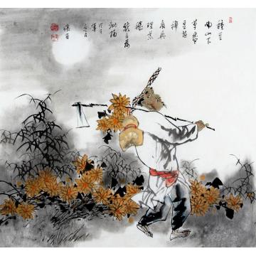 张有国画人物种豆南山下字画之家