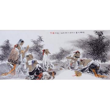 张有国画人物竹林七贤字画之家