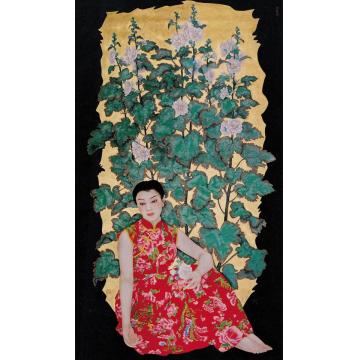 韩学中国画人物北方少女系列之四蜀葵字画之家