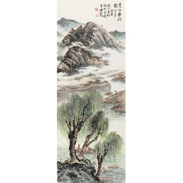 韦远柏国画山水春江垂钓字画之家