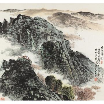 韦远柏国画山水高士观山图字画之家