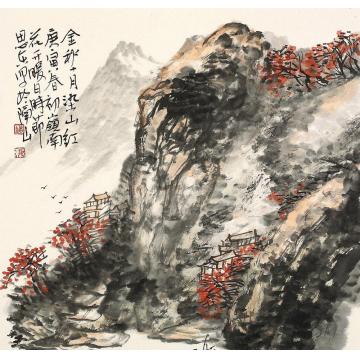刘思东国画山水金秋十月染山红字画之家