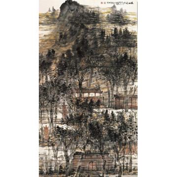 刘思东国画山水风林晚烟字画之家