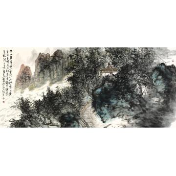 刘思东国画山水半山幽亭望云烟字画之家
