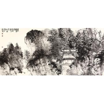 刘思东油画风景林茂藏楼阁字画之家