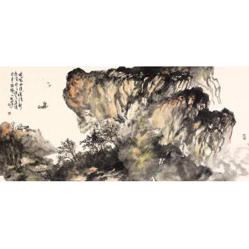 刘思东国画山水晚风雨境堪清新字画之家