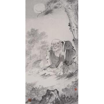巨建伟国画人物月下戏蟾图字画之家